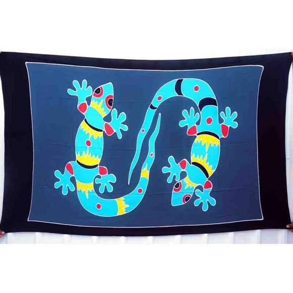 CM53 Gecko Batik Plus 38" Open Hand Painted Cover Up Midi Cardigan fit up to 5X - Picture 2 of 2